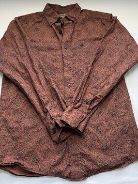 Ariat Paisley Button Up Shirt Rust Brown Western Cowboy Long Sleeve XS